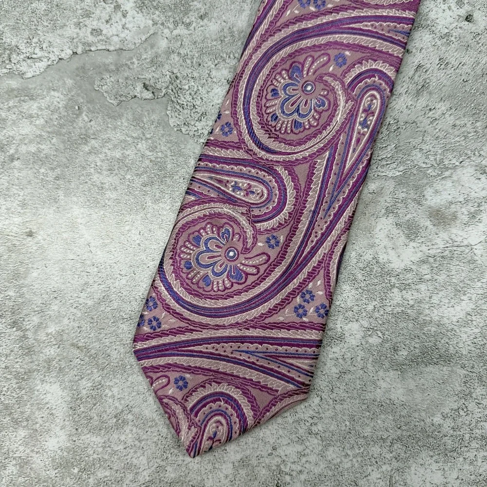 Beau Brummel‎ Silk Tie Mens One Size Pink Paisley Pointed Embroidered Necktie